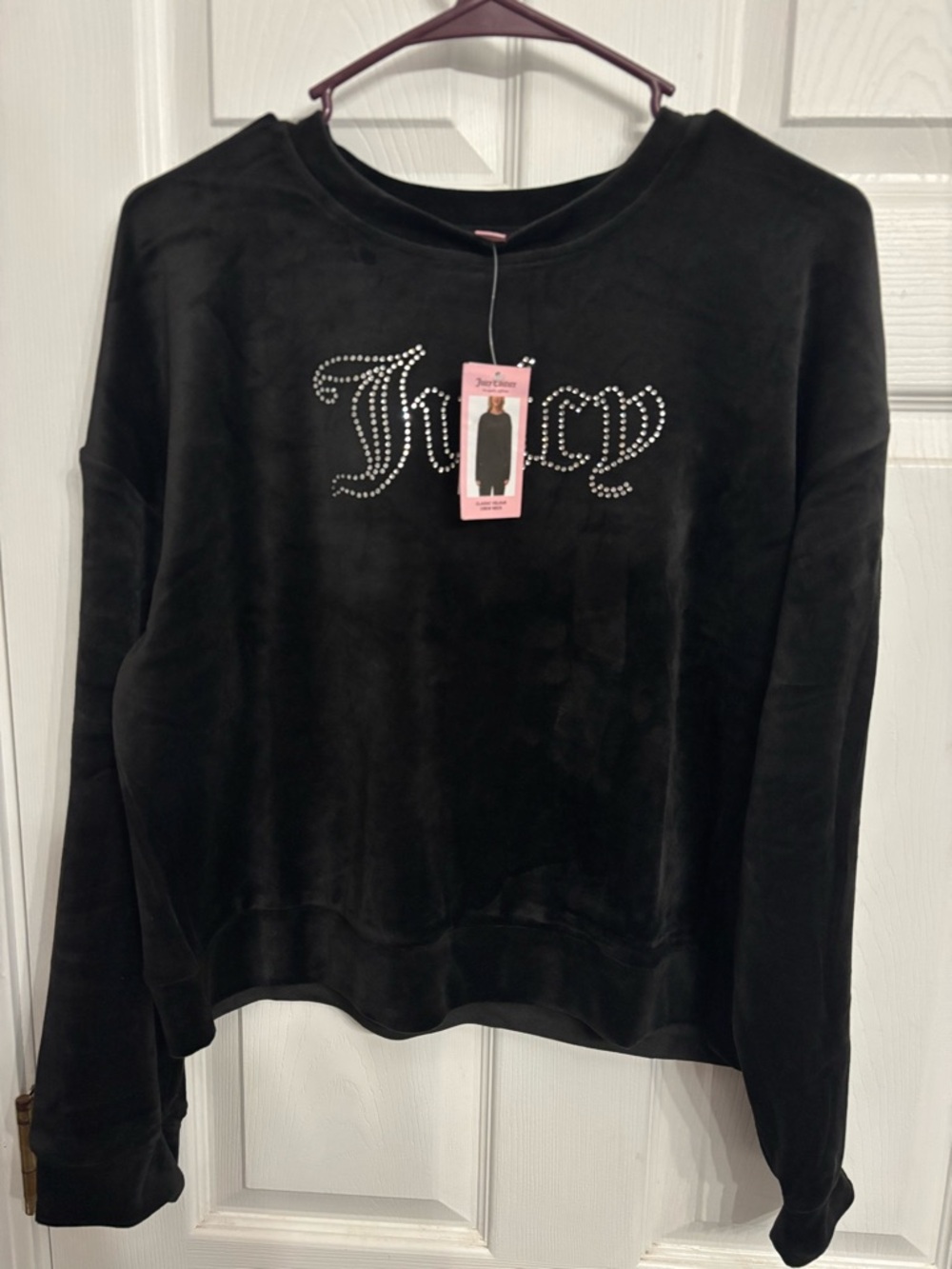 Juicy Couture Black Velour Sweatshirt with Rhinestone Logo - large